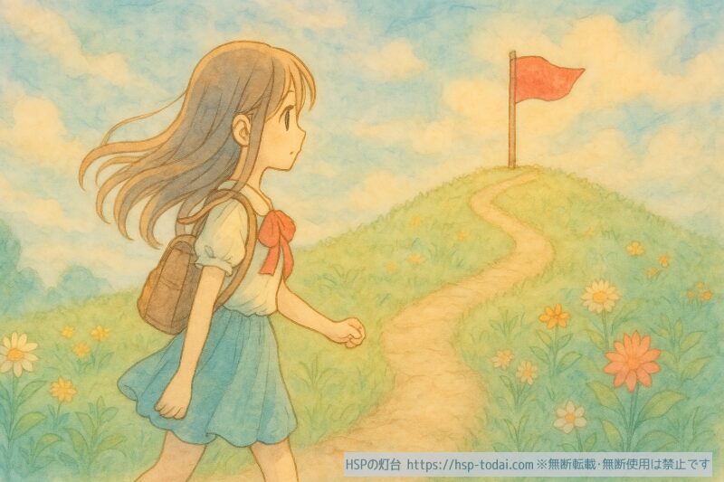 目標に向かって努力する女の子のイラスト