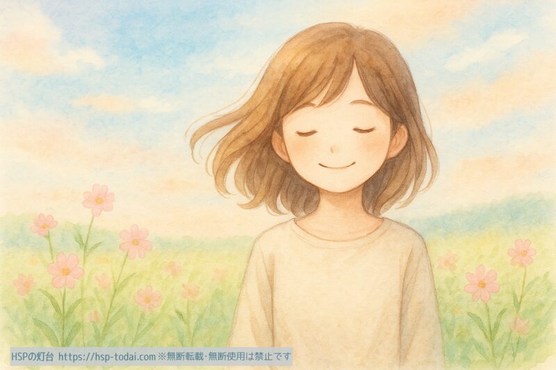 安心した顔のHSP女性のイメージイラスト画像