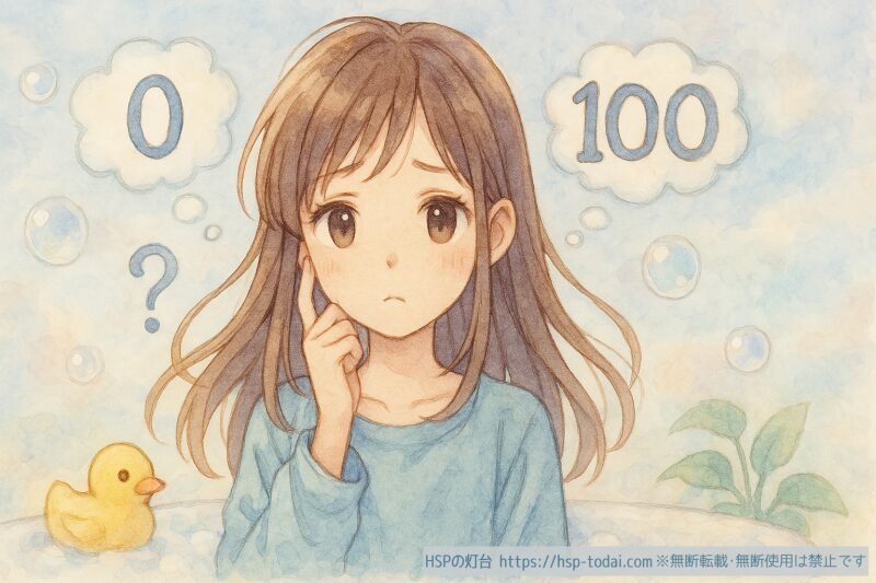 0か100思考のイメージイラスト