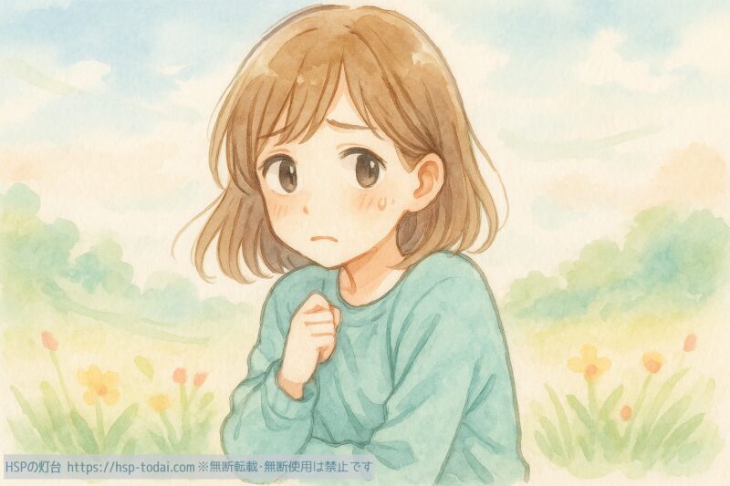 繊細な女の子が不安そうにしているイラスト