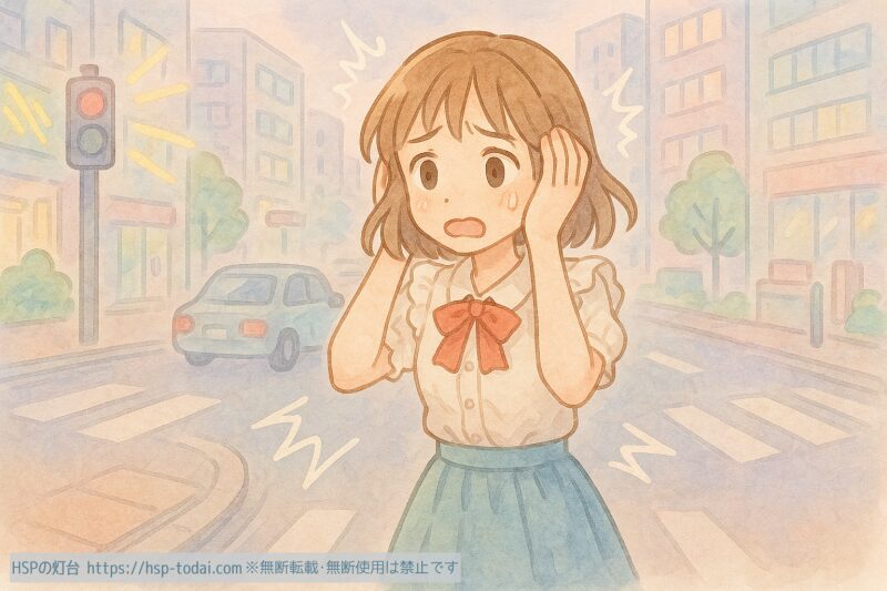 耳をふさいでいるHSPの女の子のイラスト