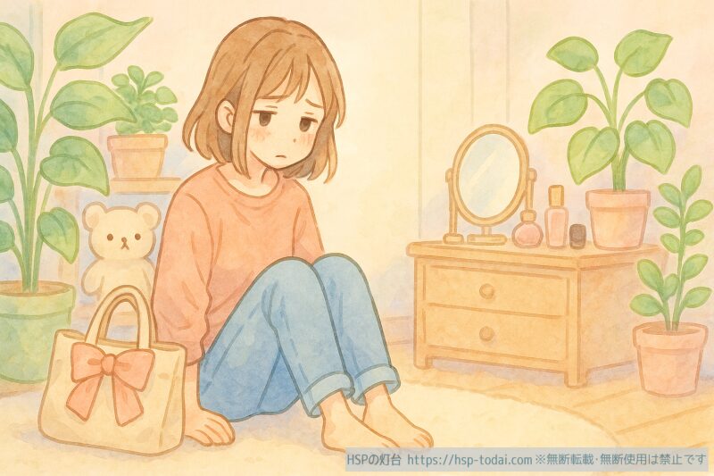 家で疲れているHSPの女の子のイラスト