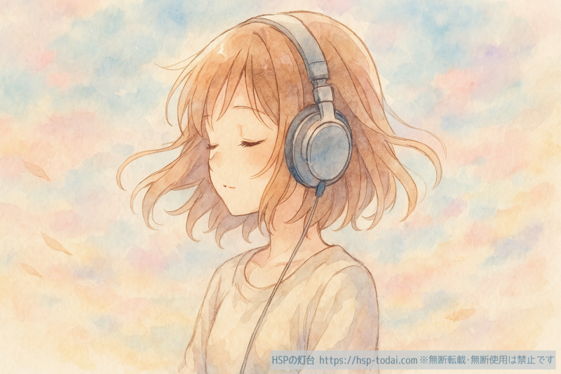 ヘッドフォンで音楽を聴く女の子のイラスト