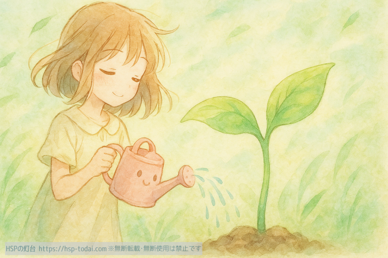 HSPさんが「大丈夫」という気持ちを育てているイメージイラスト