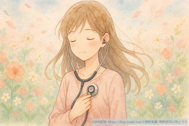 心の声を聞いているHSPの女の子のイラスト