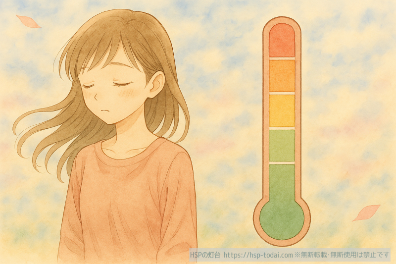 HSPの女の子が高すぎる期待を下げている様子のイラスト