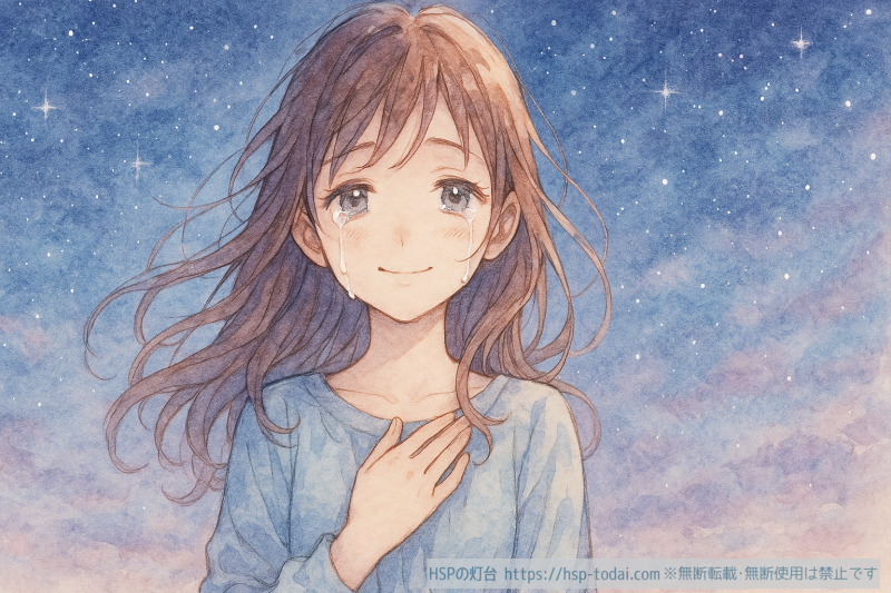 涙をポジティブに捉えるHSPの女の子のイラスト