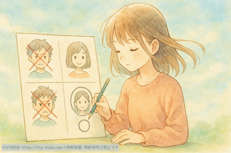 人間関係を整理するHSPの女の子のイラスト