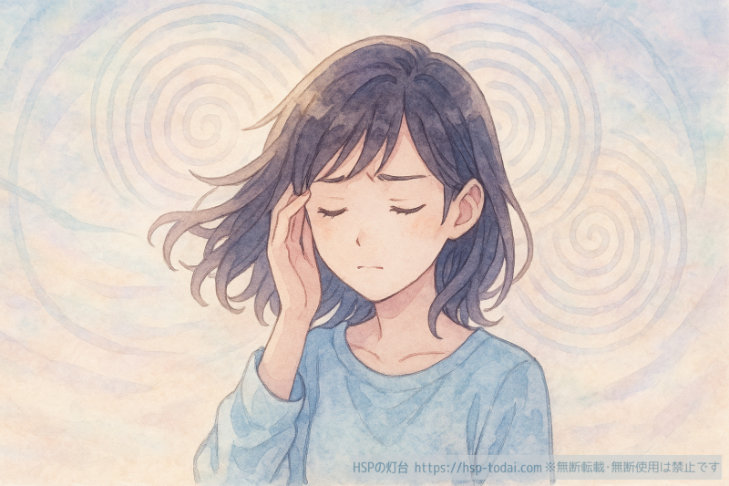 ぐるぐる思考に悩むHSPの女の子のイラスト