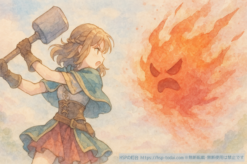 怒りをエネルギーに変えるHSPの女の子のイラスト