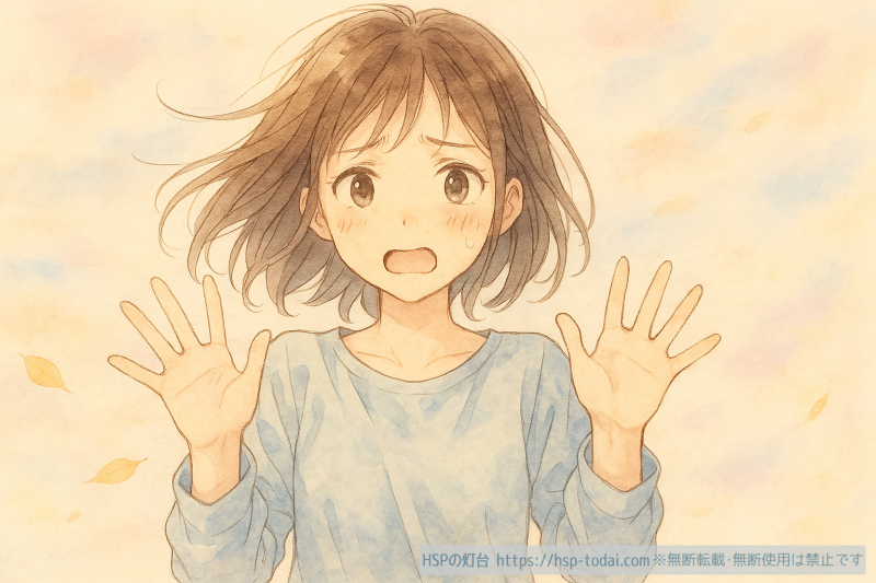 身振り手振りで伝えようとするHSPの女の子のイラスト