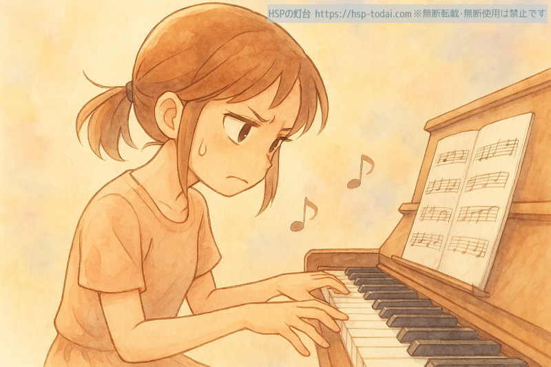 ピアノ練習に邁進する女の子のイラスト