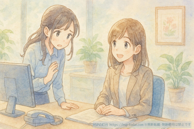 仕事で助けを求めるHSPの女の子のイラスト