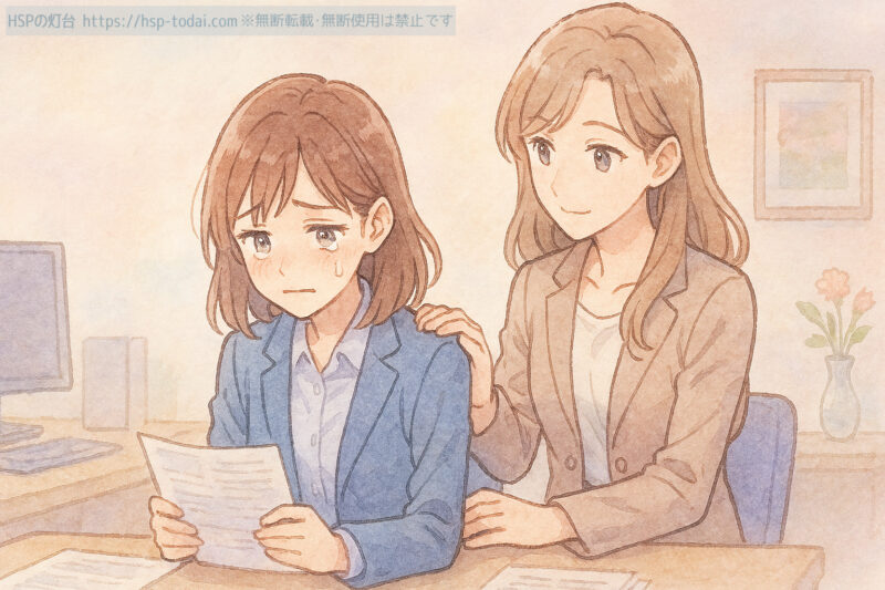 上司に励まされるHSPの女の子のイラスト