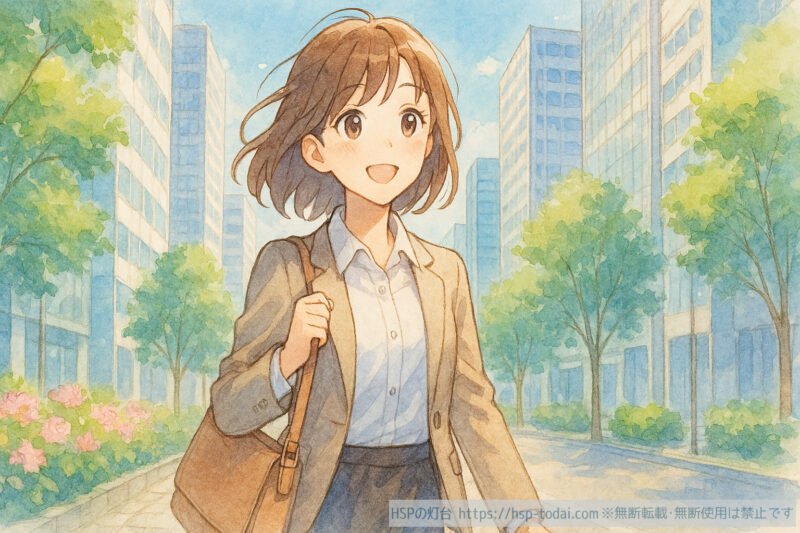 明るく通勤しているHSPの女の子のイラスト