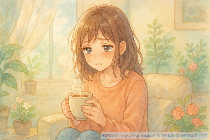 プレッシャーに負けて落ち込むHSPの女の子のイラスト