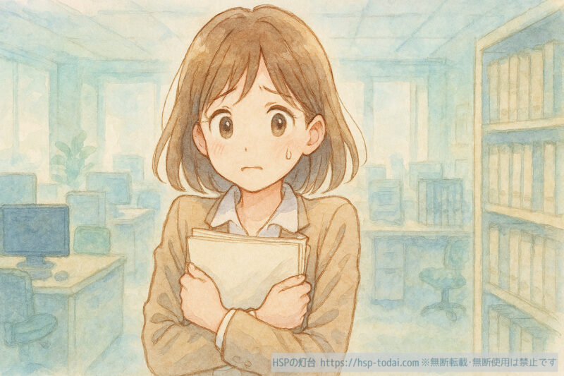 仕事でプレッシャーを感じるHSPの女の子のイラスト