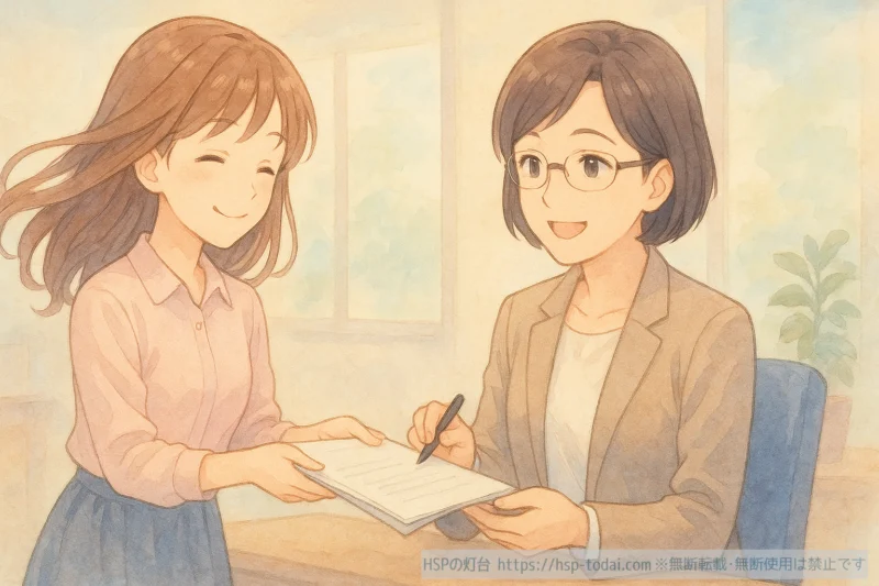 上司に確認を取る女の子のイラスト