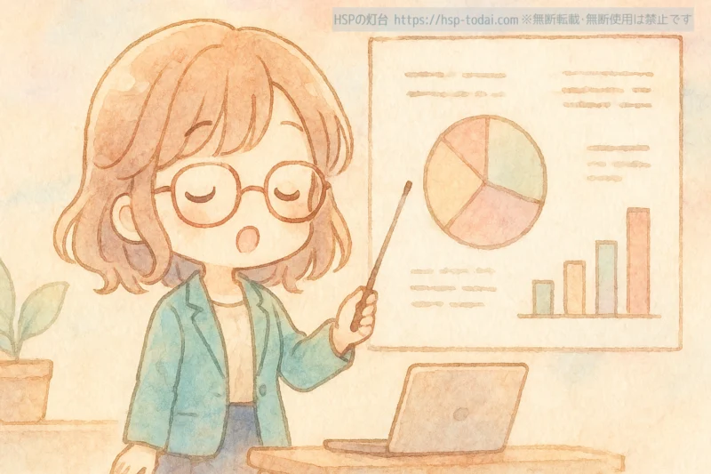 仕事で原因分析をしているHSPの女の子のイラスト