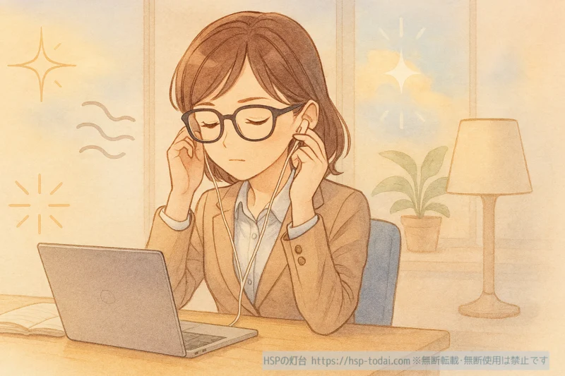 外部の刺激から身を守るHSPの女性社員のイラスト
