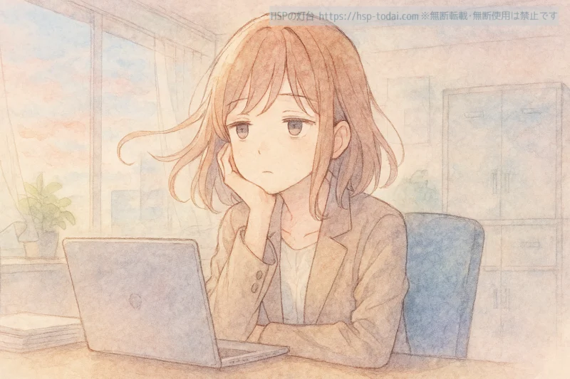 無気力さを感じているHSPの女性社員のイラスト