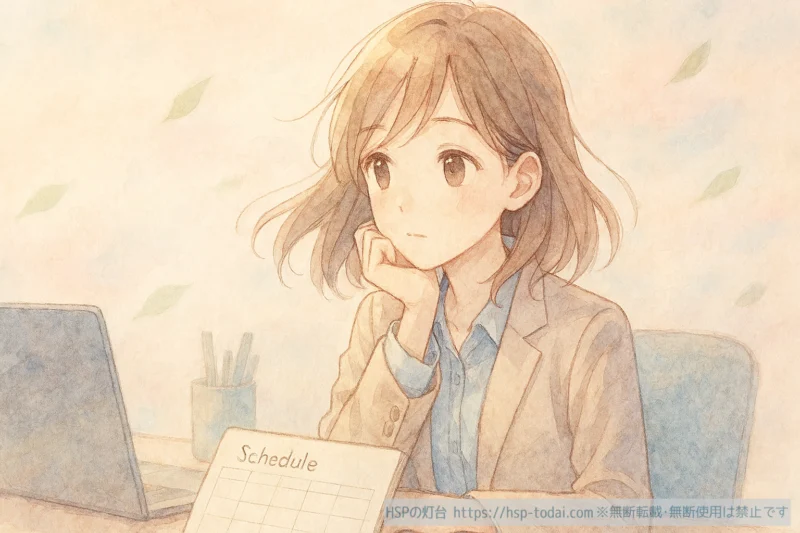 明日の予定を考えるHSPの女の子のイラスト