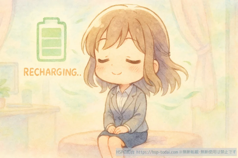 元気を回復しているHSPの女性社員のイラスト