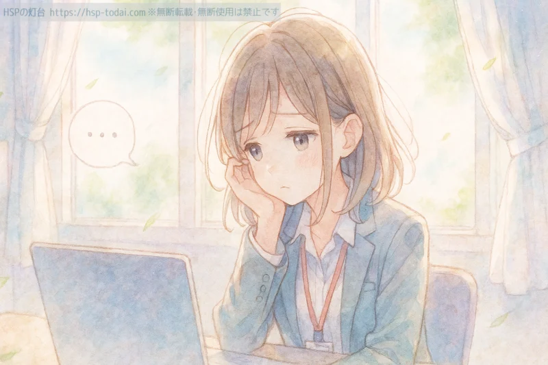 無口なHSPの女性社員のイラスト