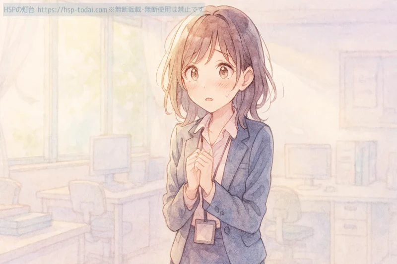言葉を飲み込んでしまうHSPの女性社員のイラスト