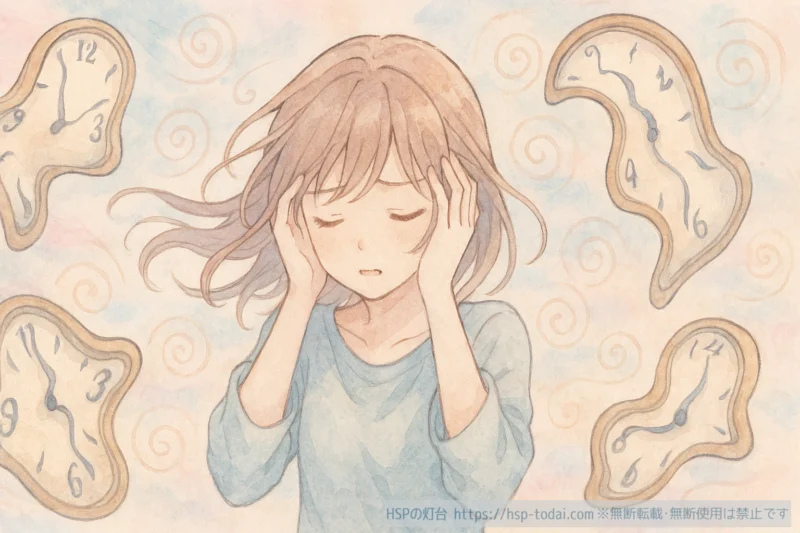 仕事の遅さに悩むHSPの女の子のイラスト