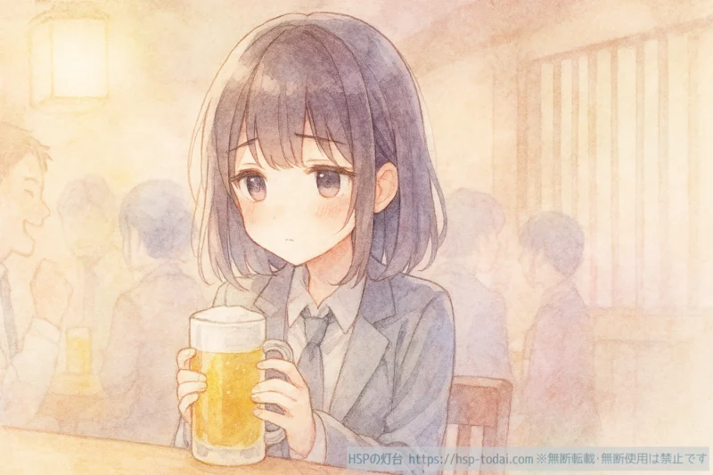 飲み会が苦手な女性社員のイラスト