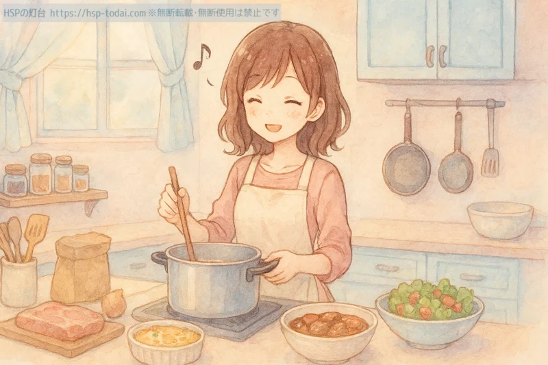 休日に料理をする女の子のイラスト