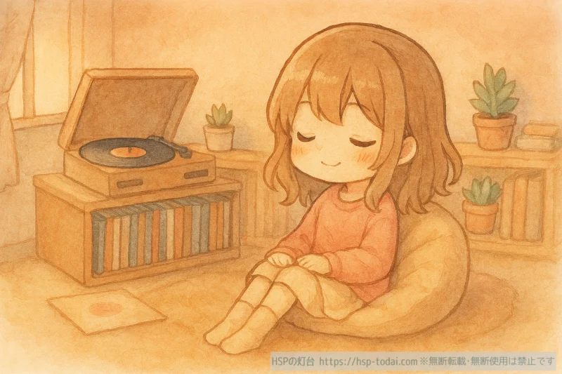 部屋で音楽を楽しむ女の子のイラスト