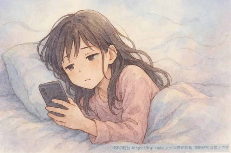 スマホをダラダラ見ている女の子のイラスト