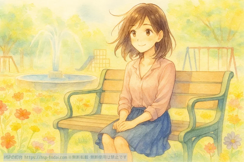 公園でリラックスしている女の子のイラスト