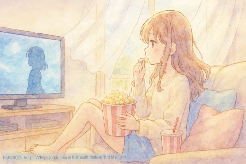 休日に映画を観る女の子のイラスト