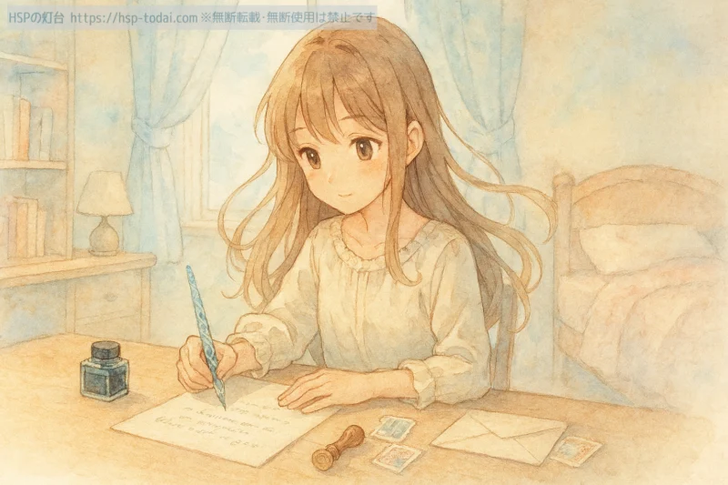 友達に手紙を書く女の子のイラスト