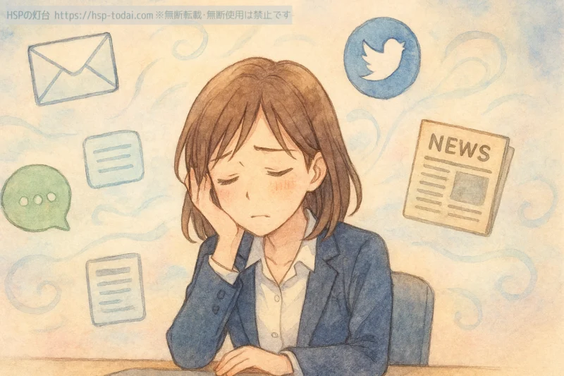 情報過多に疲れている女の子のイラスト