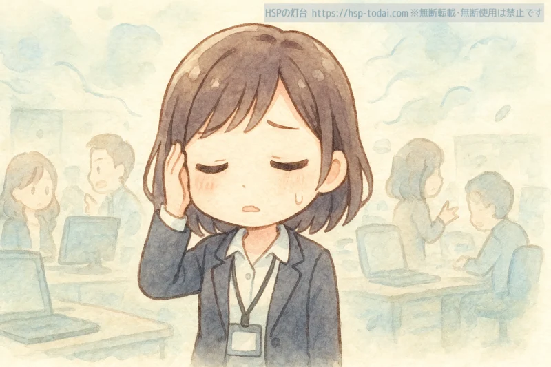 会社でストレスを感じるHSPの女の子のイラスト