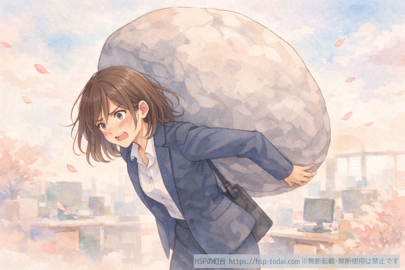 プレッシャーを背負っている女性社員のイラスト