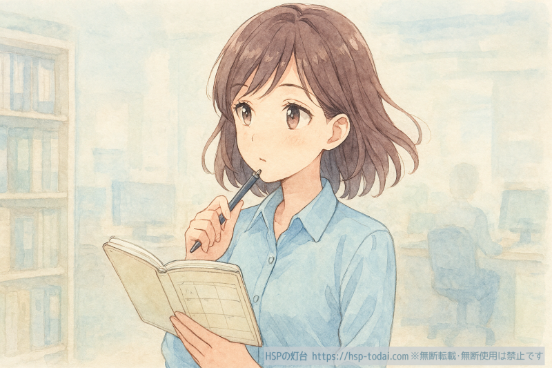 スケジュール管理をする女性社員のイラスト