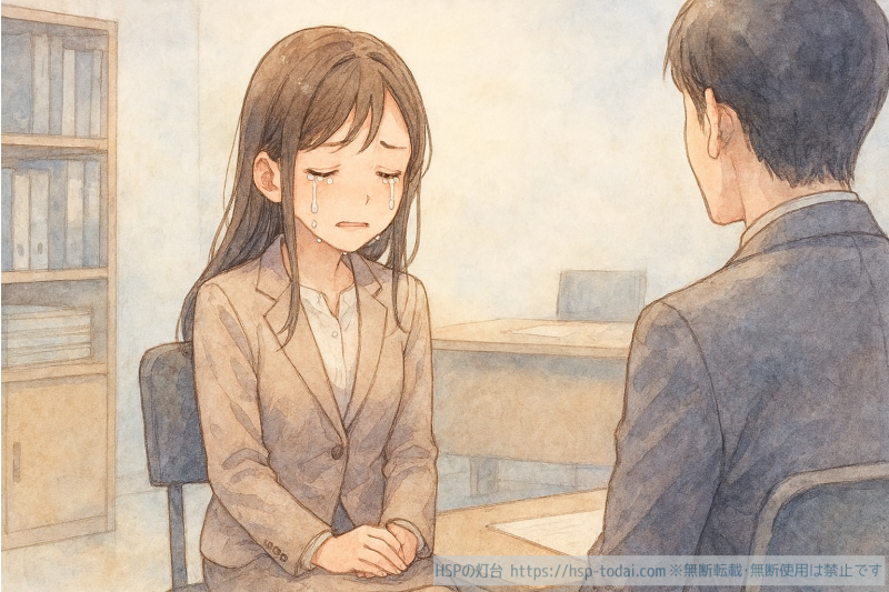 面接で泣いてしまう会社員の女の子