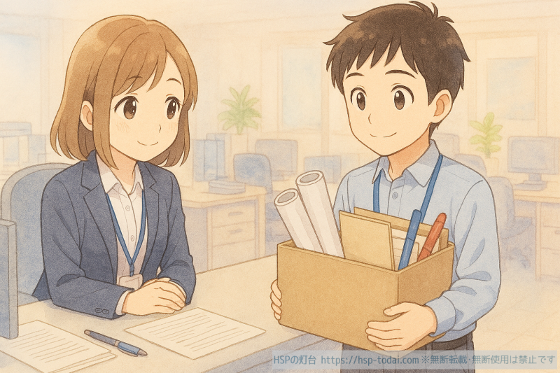 男性社員と話をする女性社員のイラスト