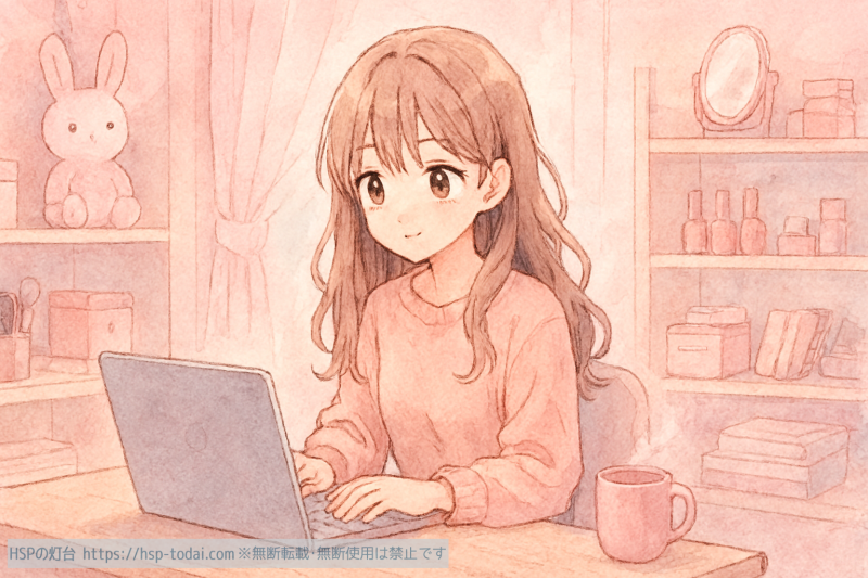 リモートワークをする女の子のイラスト