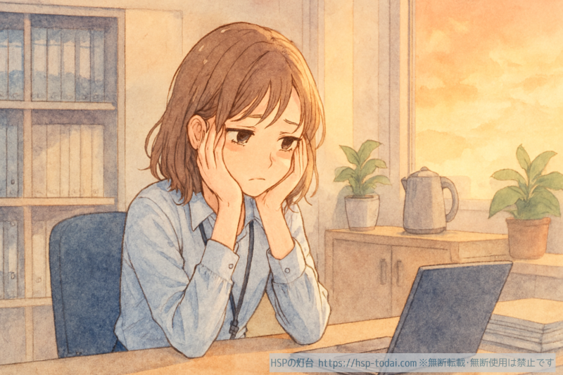 仕事の悩みで落ち込む女性社員のイラスト