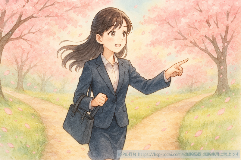 新しい道に進む女性社員のイラスト