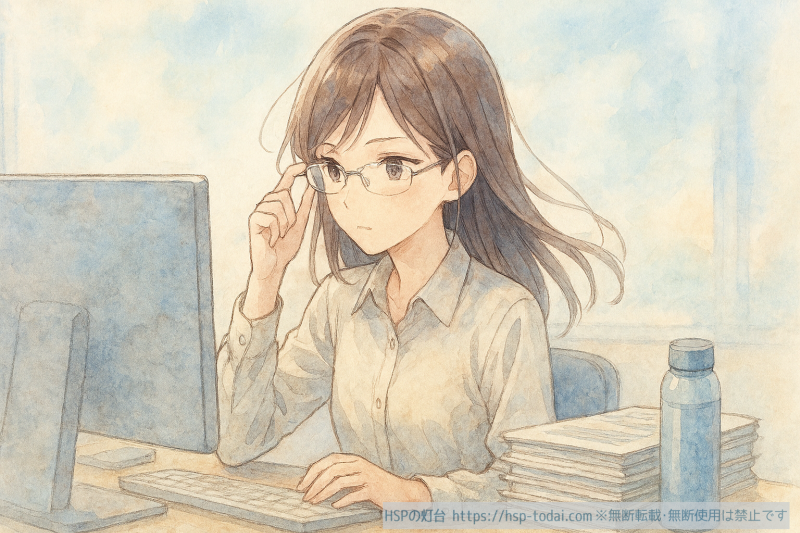 淡々と経理の仕事をする女の子のイラスト