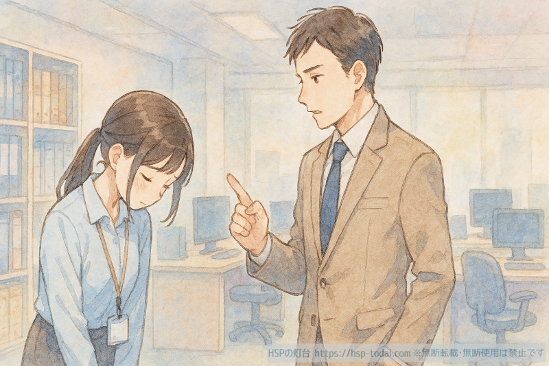 会社で上司に怒られる女の子のイラスト