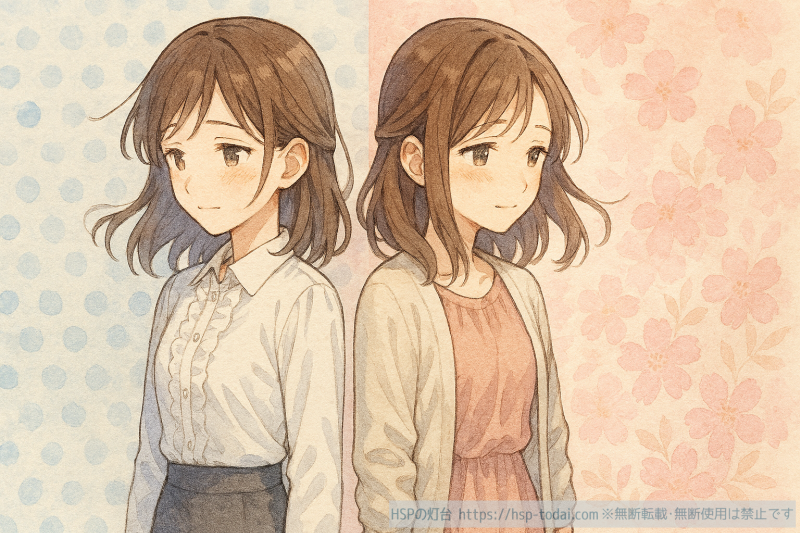 仕事着と私服の女の子のイラスト