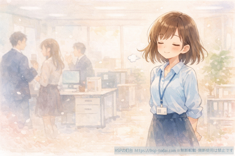 苦手な人と距離を取る女性社員のイラスト